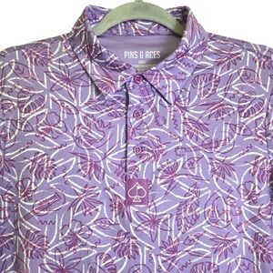 Pins & Aces Margaritaville 5 O'Clock Sunset Golf Polo, Purple, Tropical, Small